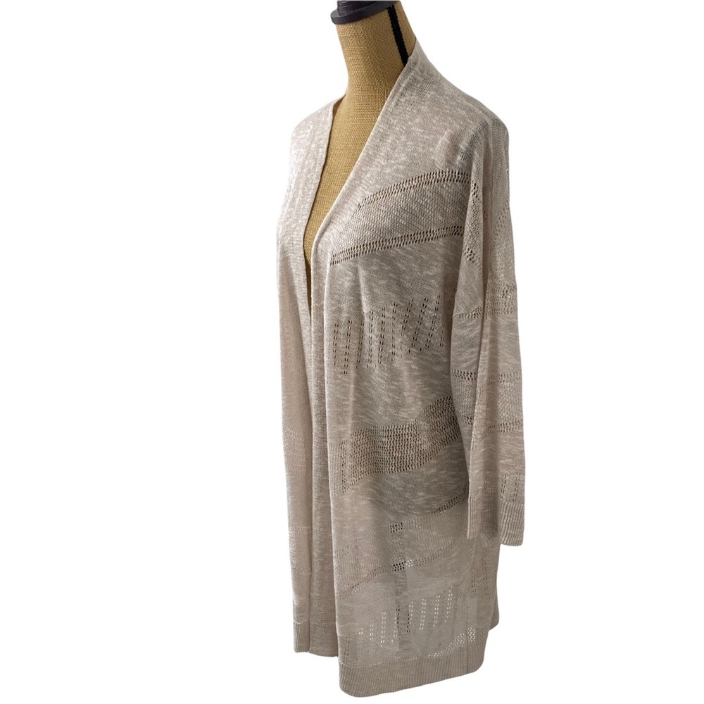 EST. 1946 Crochet Cardigan Sweater Beige Womens Size L Breathable Open Front.